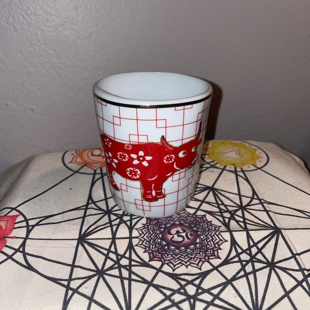 Red Ceramic Mug with Gold Trim